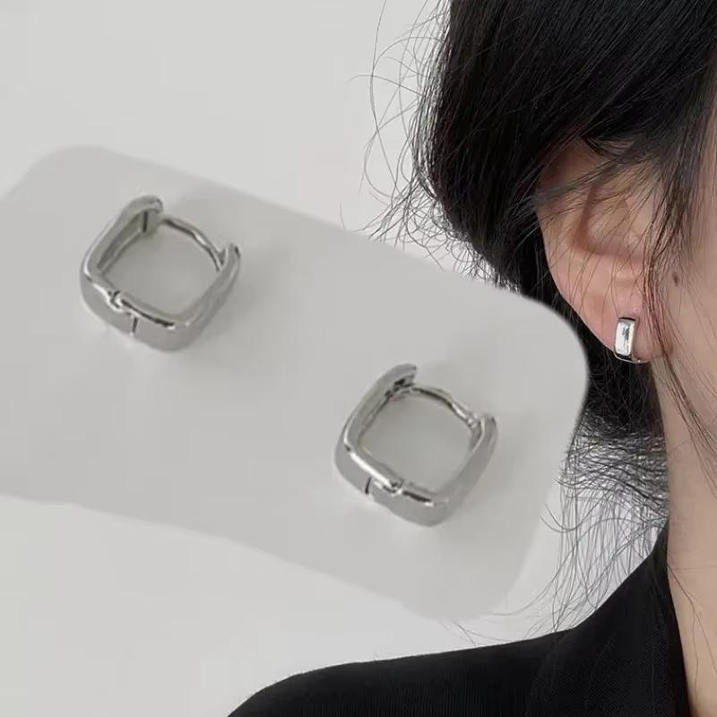 Huajie Simple Square Shape Earrings Buckle for Women Wild Office Lady Style New Korean Fashion Ear