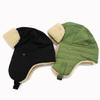 Retro Lamb Wool Canvas Lei Feng Hat with Ear Protection, Velvet-lined, Solid Color, Thickened for Warmth