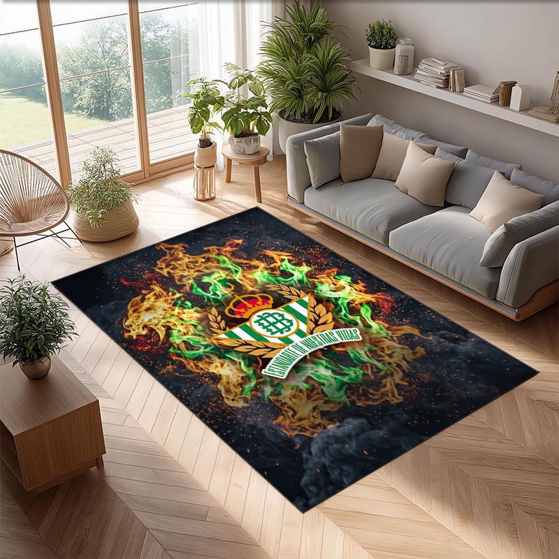 Real Betis Football Print Crystal Velvet Rug, Comfortable Water Absorbent Non Slip Indoor Floor Carpet