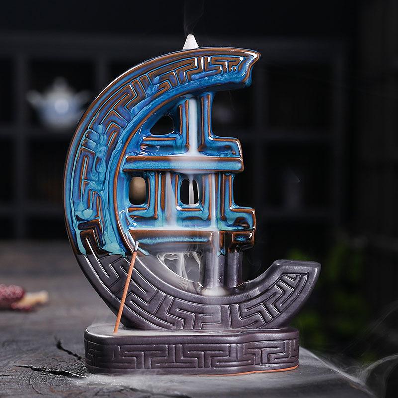 

Керамическое украшение для дома в виде колеса времени Луны с обратным потоком благовоний, китайская курильница из сандалового дерева - без благовоний