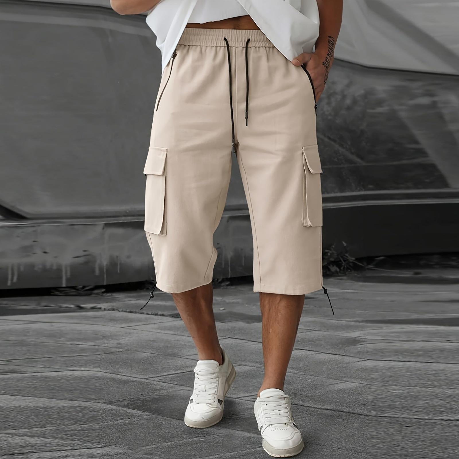 

Men’s Loose Fit Cargo Shorts with Multiple Pockets Drawstring Waist Knee Length Lightweight Casual Style XL хакі