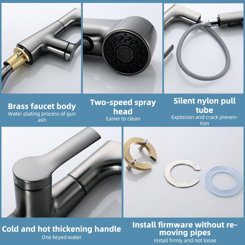 Drehbare und anhebbare Küchenarmaturen mit Pull-Down-Sprüher, höhenverstellbar, 360 Grad schwenkbar