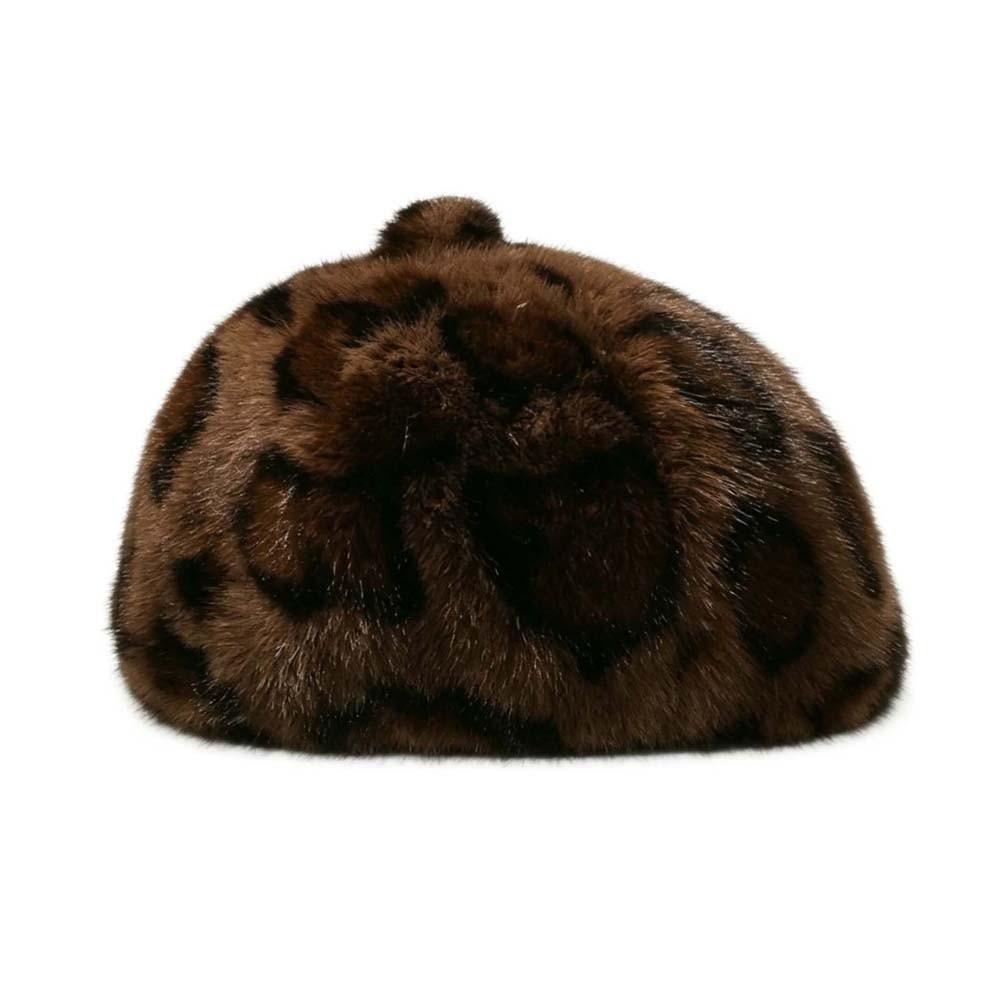 Furry Leopard Print Hat Thickened Pumpkin Painter Cap Plush Octagonal Cap Commuting