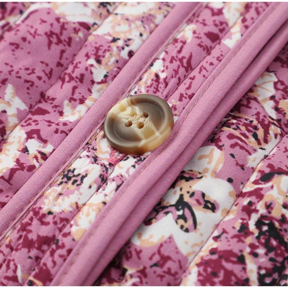 VAYLA Schicke Damen Baumwolljacken mit floralem Druck Elegant Einreihig Stehkragen Lässige Mäntel Herbst Winter Damen Stepp-Oberbekleidung