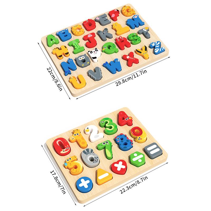 3D Colorful Alphabet Number Puzzle Montessori Wooden Puzzles Matching Games Early Education Toys Mathematics Shape Cognition