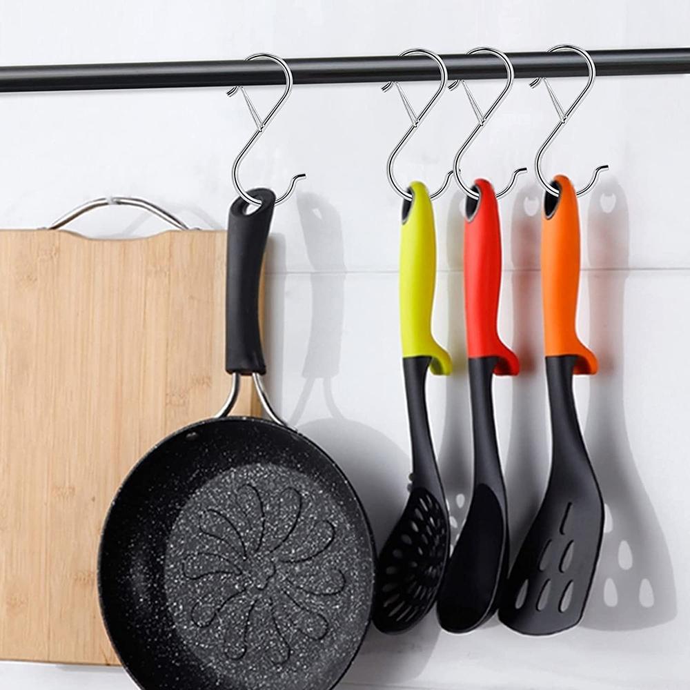 2/10pcs Metal S-Shape Hook Garden Hanging Clasp Kitchen Pot Rack Room Bags Clothes Towels Closet Rod S Hanger Hooks with Buckle