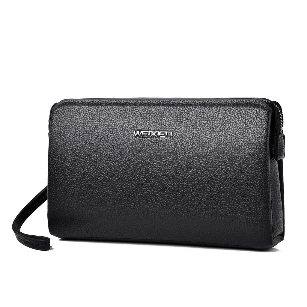 Men's Handheld Bag High End PU Leather Long Wallet Large Capacity Multi Card Slot Wrist Bag Password Anti Theft Phone Bag
