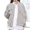 Women's Spring/Autumn 2025 Grey-Black Zipper Baseball Flight Jacket