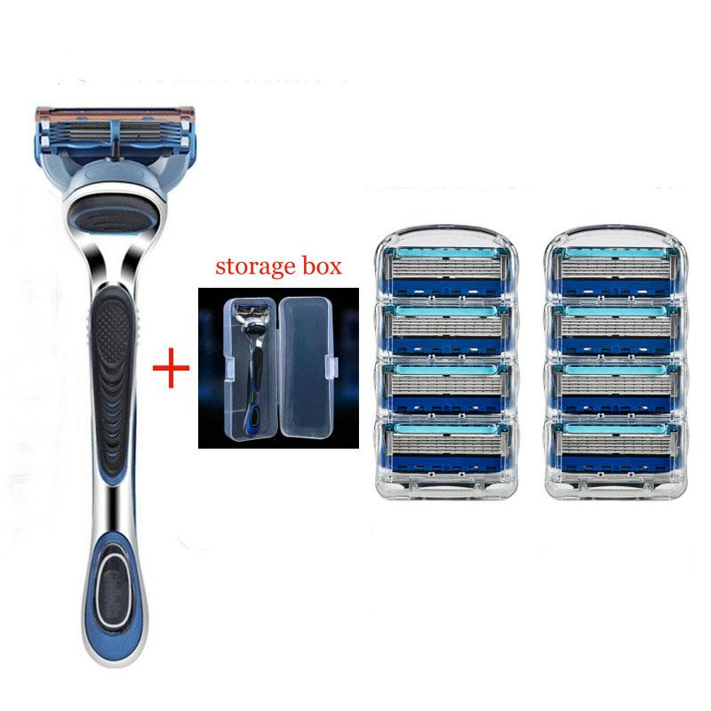 Высокое качество, 8 шт., мужская 5-слойная бритва, двухцветное лезвие, дополнительная нескользящая ручка Gillettee Fusione синий