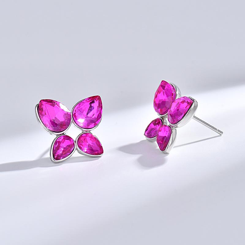 Korean Crystal Angel Tear Stud Earrings - Colorful Teardrop Diamonds with Unique Niche Style for Women