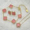 13mm Stainless Steel Clover Jewelry Set Necklace Bracelet Earrings Women Fashion Floral