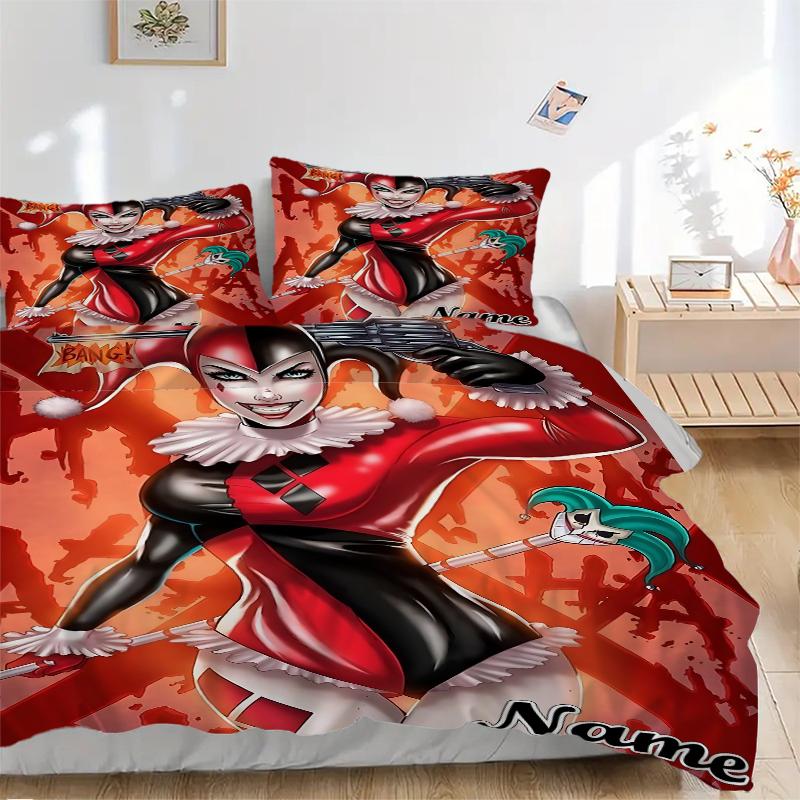 Custom Textile Harley Quinn Bedding 3 Piece Set HD Print Duvet Cover Pillowcases for Teens Adult Bedroom Decoration