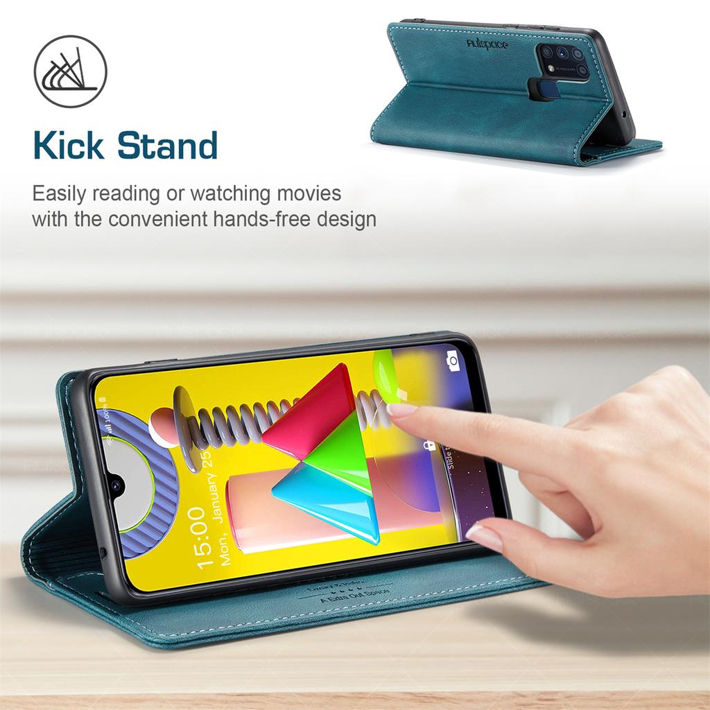 For Samsung Galaxy M31 / M31 Prime / F41 / M21s Vintage Leather Flip Wallet Case with RFID Blocking Card Slot, Matte Retro Folio Cover (4 Colors)