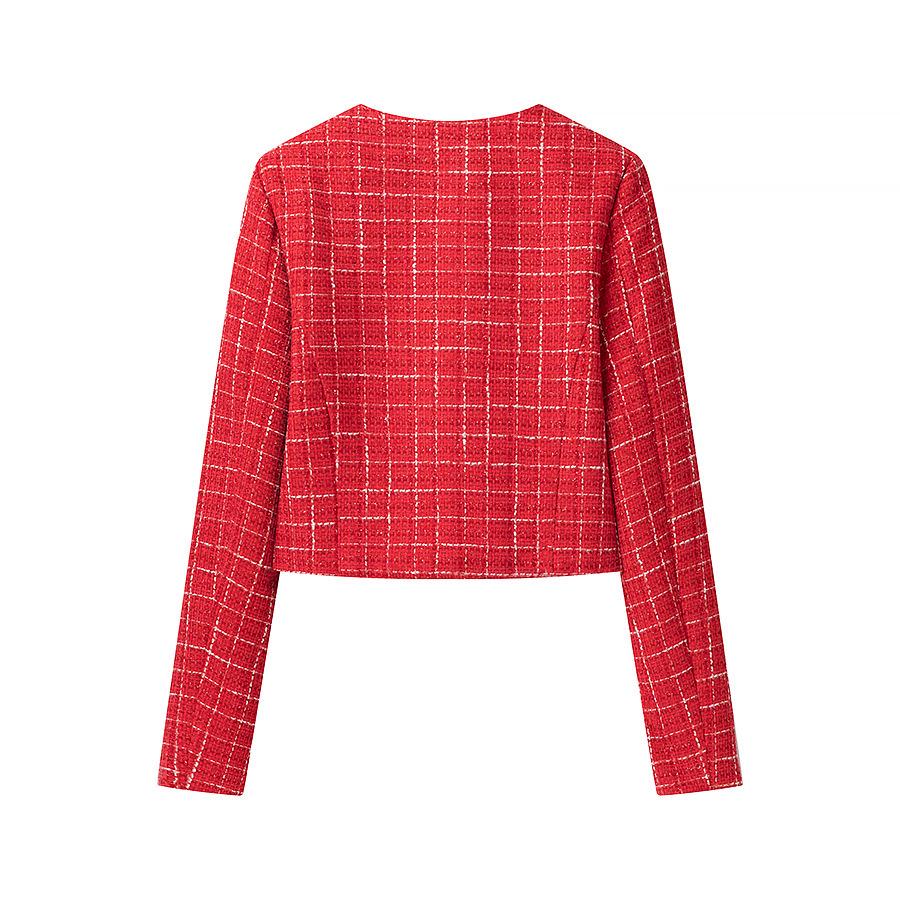 ZR Evropský a americký styl 2025 Jarní kostkovaná bunda s vycpávanými rameny