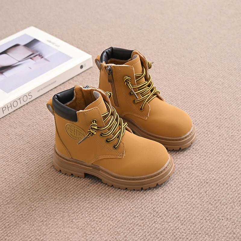 Kids Short Leather Boots Boys Girls Unisex Fashion Ankle Boots 2024 Brand New Auutmn Winter Big Children Rubber Boots Size 21-36