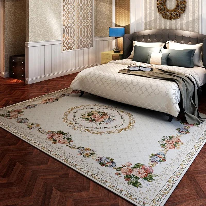 Retro Floral Luxury Printed Carpet Bedroom Decor Mechanical Washable Kids Large Floor Mat for Home Sofa Coffee Table Area Rugs