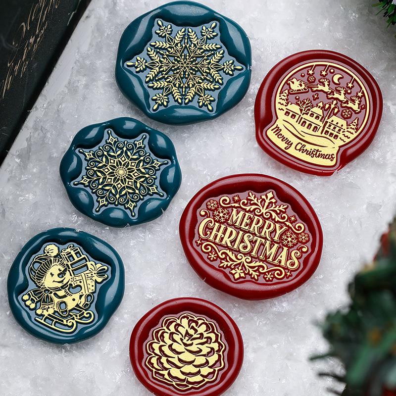 Stamp Christmas Series Relief Lacquer Seal Header Snowflake Deer Brass Carving Hand Diy Copper Head