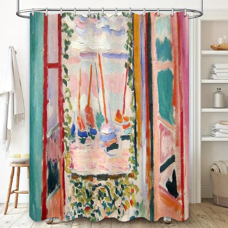 Bohemian Duschvorhang-Set Abstraktes Kunstmuster Wasserdichtes Gewebe Badezimmerdekoration Vintage Blumiger Hintergrund Moderner Bauernhaus-Stil