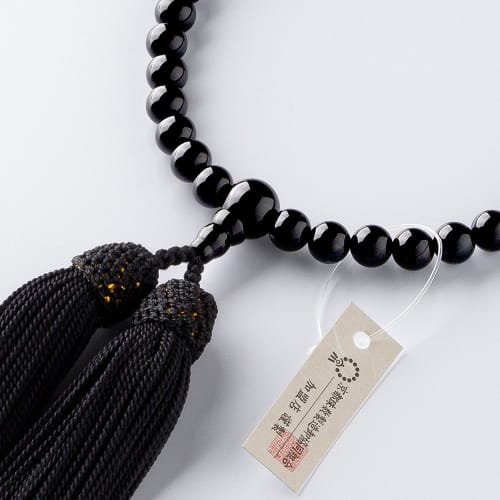 Buddhist Altar Shop Takita Shoten Kyoto Buddhist Prayer Beads for Women, Black Onyx, 7mm Beads, Silk Tassel with Head, Prayer Beads Bag, Suitable for