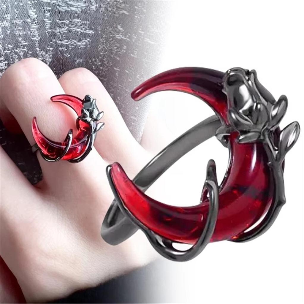 Adjustable Blood Moon Inspired Ring with Rose Fashion Statement Accessory Handmade Jewelry for Fashion Forward Women