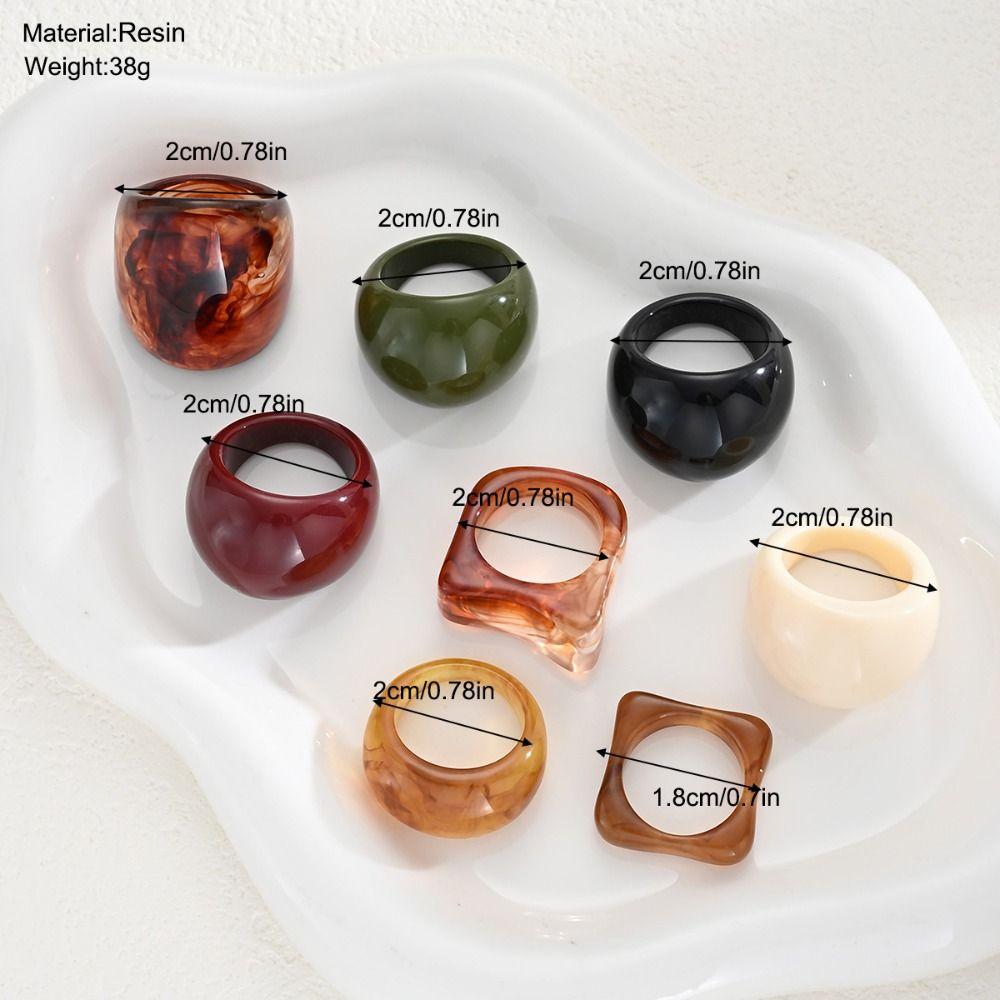 Adjustable Geometric Resin Ring Set Irregular Personality Rings Rural Vintage Resin Rings Women