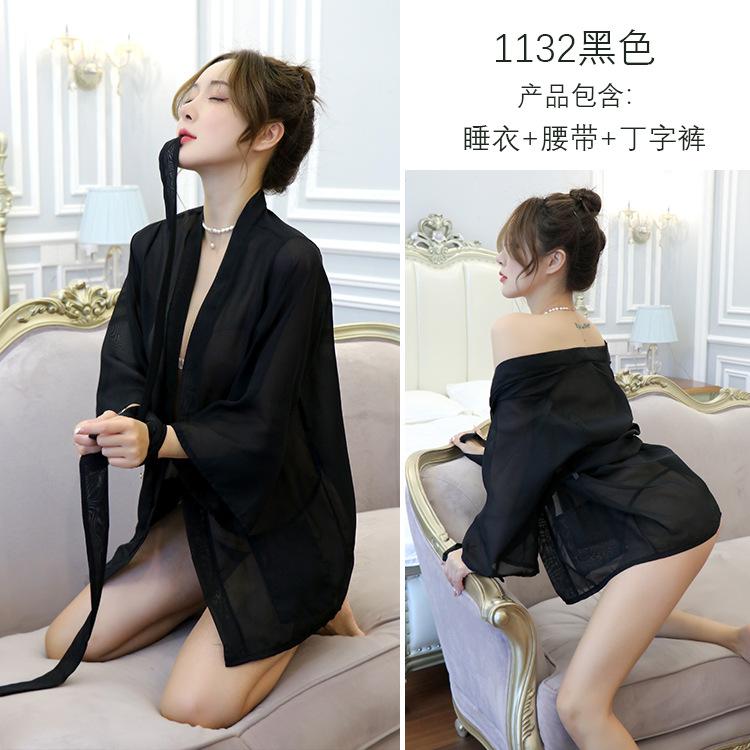 

Sexy lingerie passionate hot bed flirting cute campus pajamas bathrobe free One Size (80-65kg) чорний