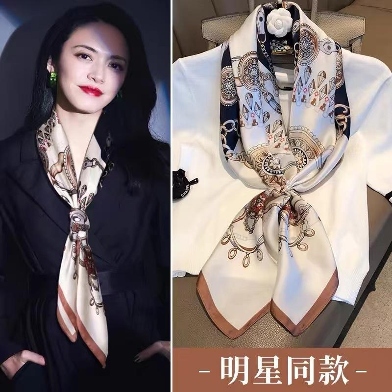 90 Square Scarves, Silk Scarves, Women's New Spring and Summer High-end Sense Versatile, Thin Scarves, Shawls Outside