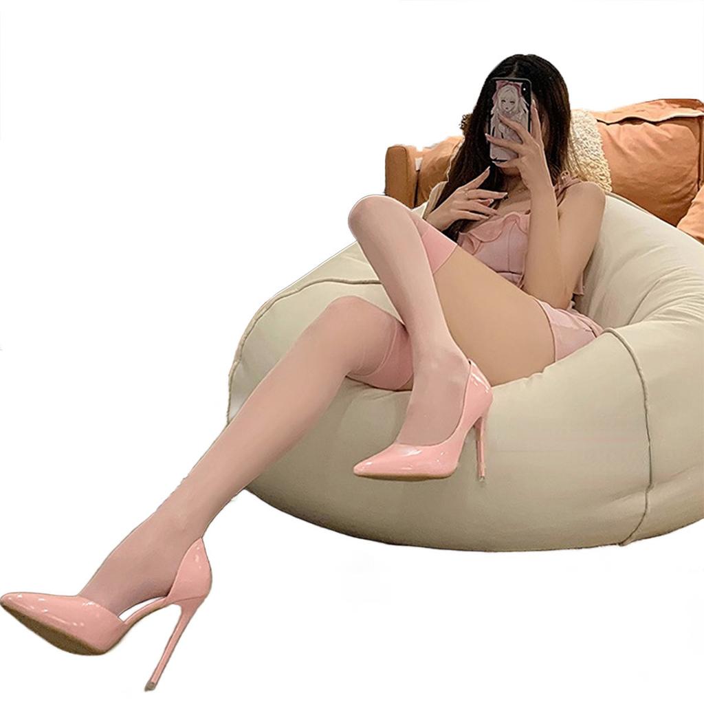 Dopamine Sexy Candy Color Ultra-thin Stockings Glitter Pink Over the Knee Stockings Feminine Black Silk Thigh Stockings