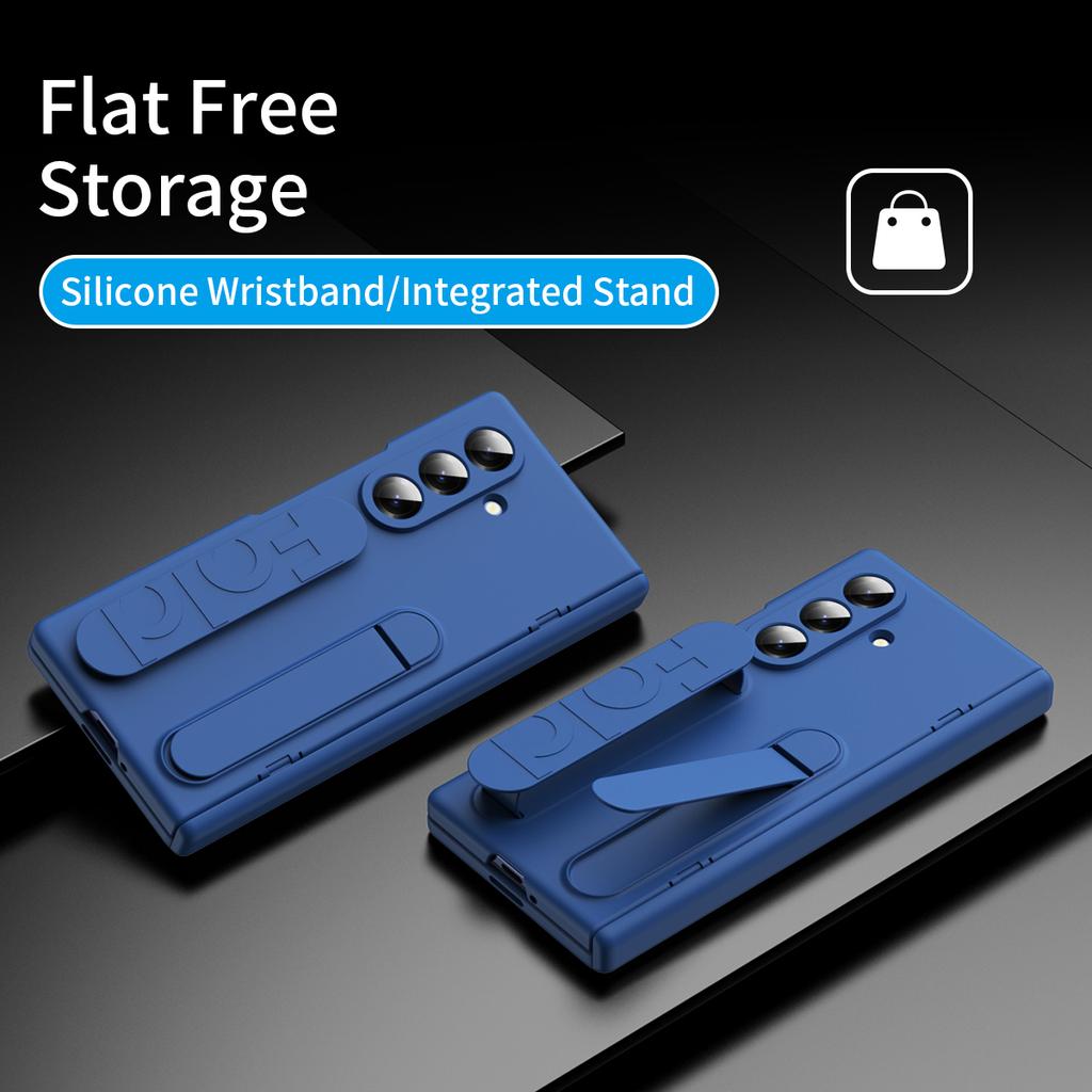 For Samsung Galaxy Z Fold7 5G Case with Tempered Glass Film Silicone Wristband Kickstand PC Phone Cover