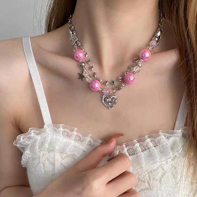 European and American Love Double-layer Necklace, Premium Collarbone Chain, Rose Red Sweet and Spicy Cold Wind Trend Neck Chain, Niche Jewelry