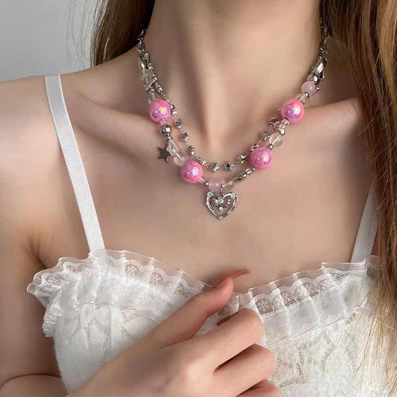 European and American Love Double-layer Necklace, Premium Collarbone Chain, Rose Red Sweet and Spicy Cold Wind Trend Neck Chain, Niche Jewelry