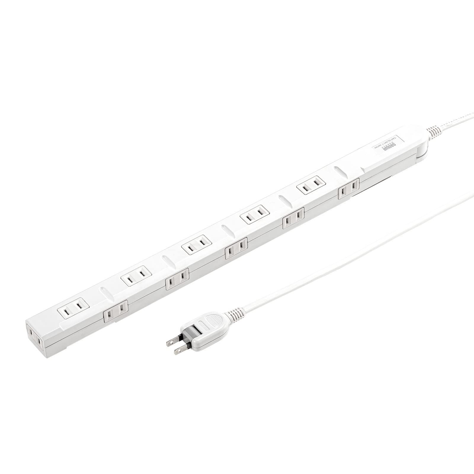 

Sanwa Supply TAP-SLIM11-3W Power Strip, 11 Outlets, 2-Pin, 3m Slim, 180° Flexible Cord, Strong Neo Magnet, Dust Shutter, and Mounting Hook, White