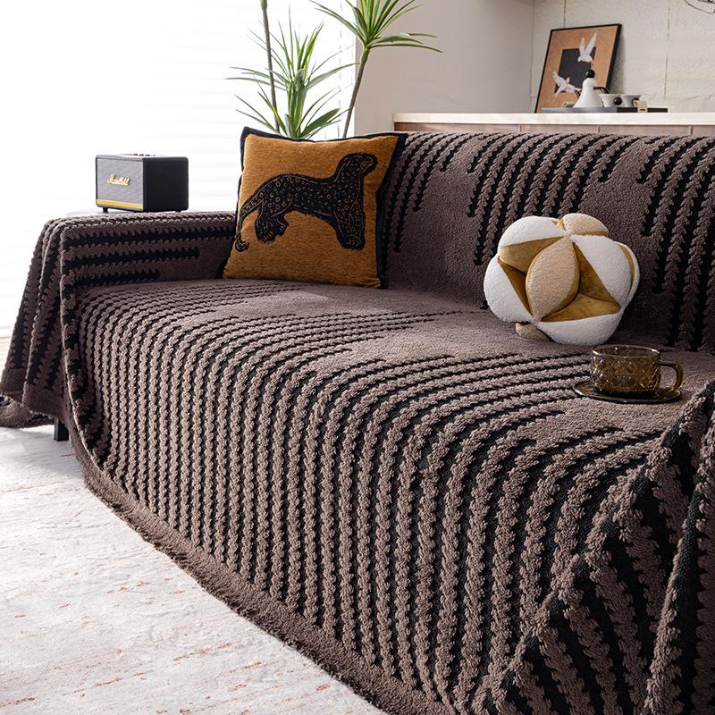 Winter Sofa Towel Shu Cotton Lint Solid Color 2024 New Thickened Warm Sofa Cover Cloth Straight Row Sofa Seat Cushion