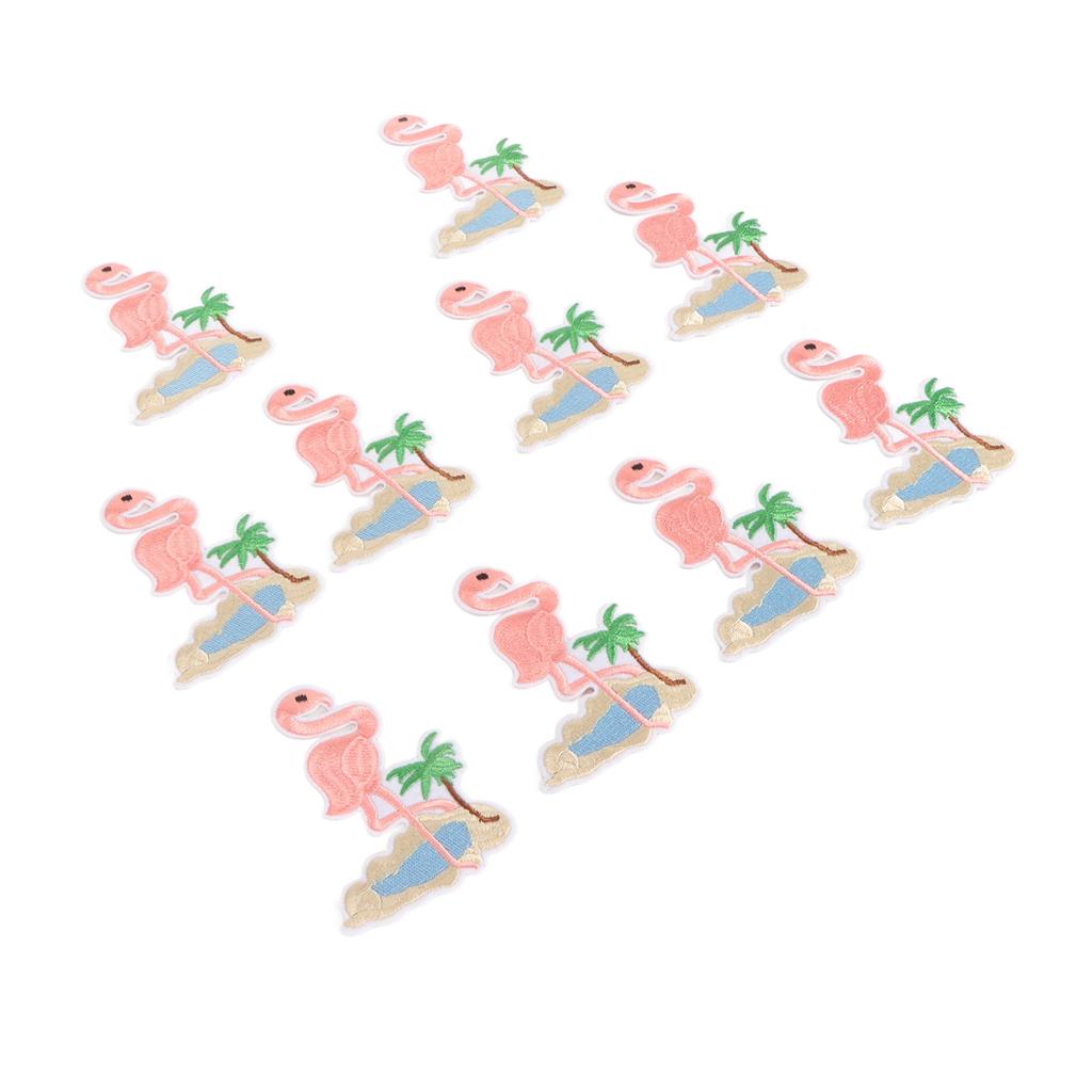 Stoffaufnäher Aufbügeln Aufnähen Niedliches Flamingo-Muster Gestickte Kleidung Applikationen für Hemden Jacken Tasche Rosa 10 Stück
