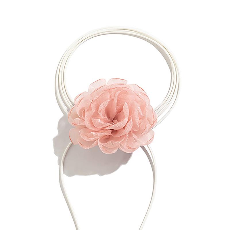 Fluffy Fabric Lace Flower Choker Necklace For Women Trendy Elegant Long Lace-Up Rope Chains On Collar Jewelry