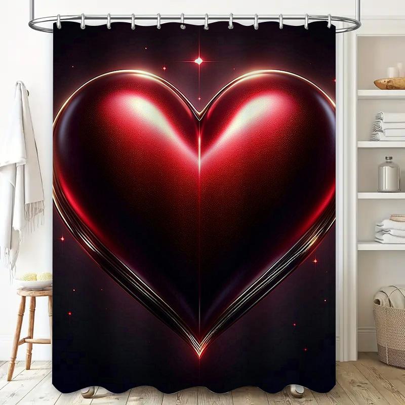 Shimmering Red Heart Waterproof Shower Curtain