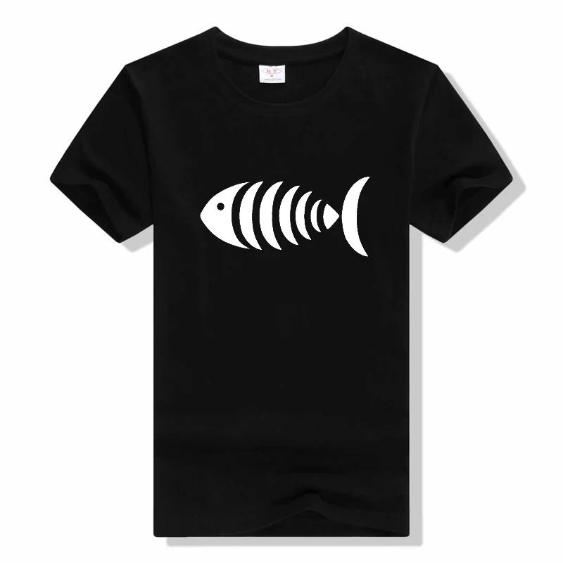

Funny T Shirt Men women High Quality Tees Men Fisherman Holding Fish Bones Cotton Short Sleeve T Shirts S