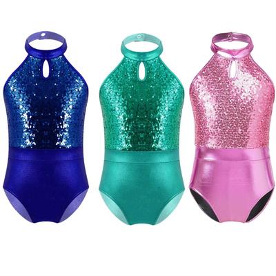 Tanz-Gymnastik-Trikots, ärmellos, glitzernde Pailletten, Patchwork-Stil, Body für Kinder und Mädchen