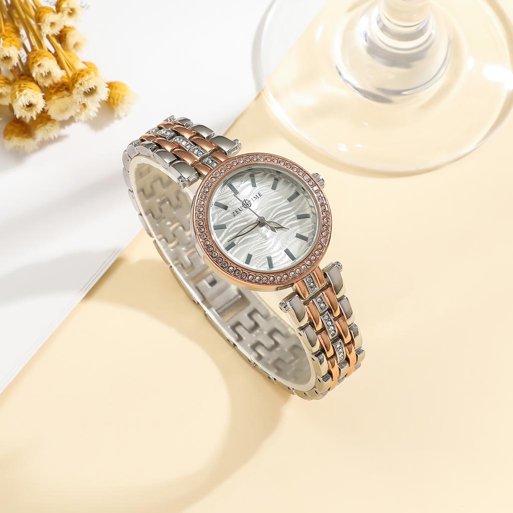 Ladies' fashionable light luxury bar scale dial refined steel strip quartz watch.