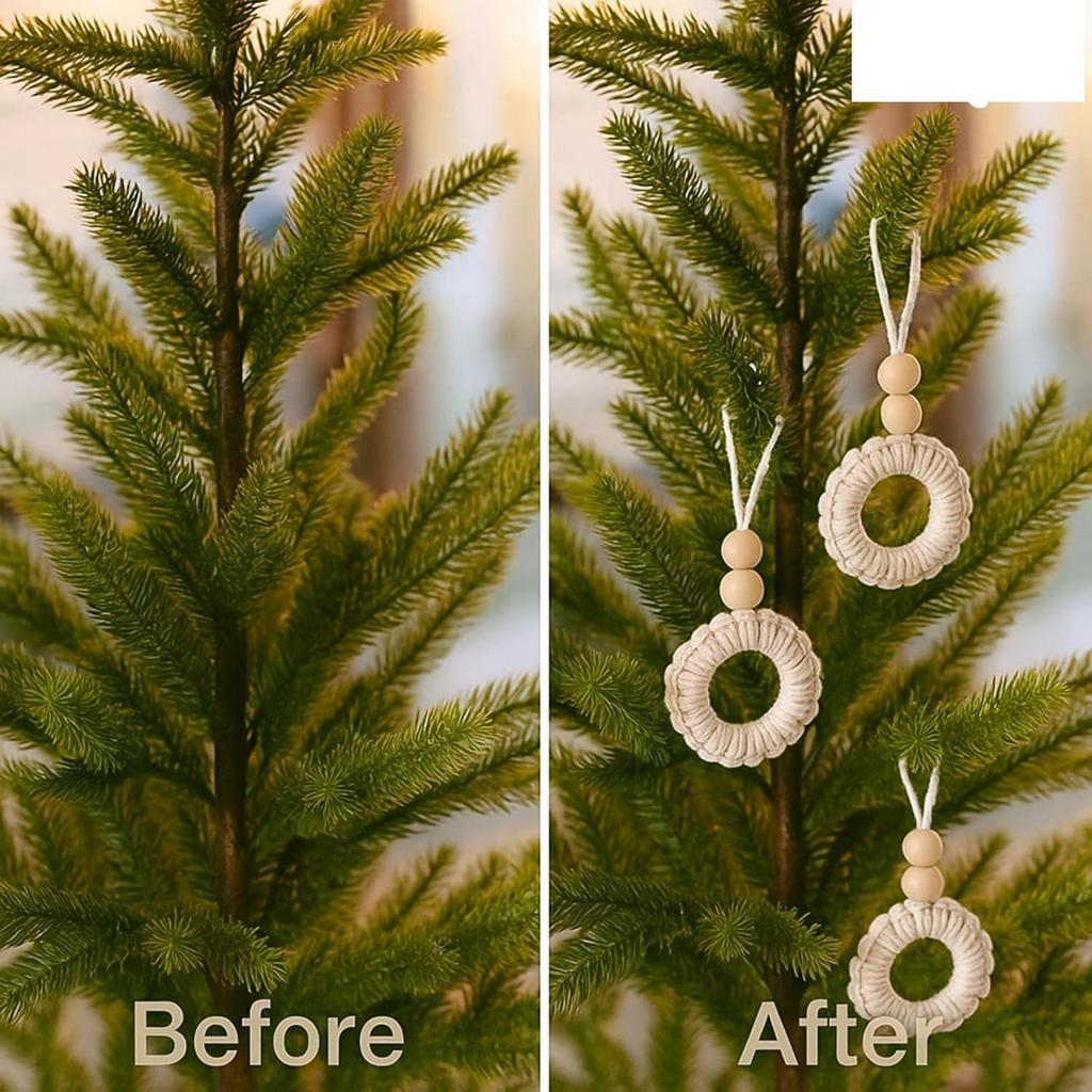 10 Pack Wood Christmas Ornament for Decoration, Natural Modern Minimalist Xmas Tree Hanging Home Decor Bohemian Holiday Decorations