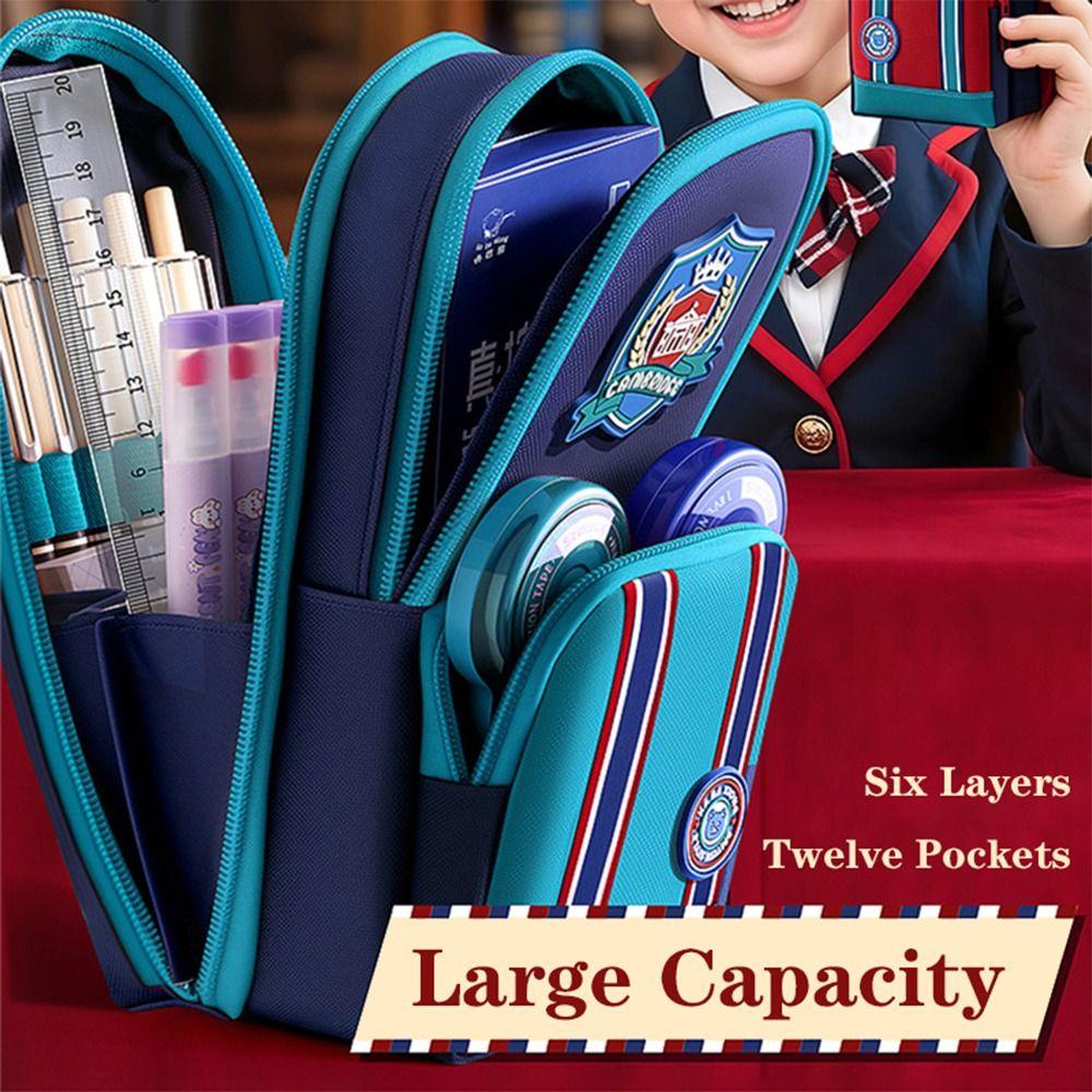 Six Layers Twelve Pockets Pencil Case Backpack Shape Stationery Bag British Style Pen Box  Gift