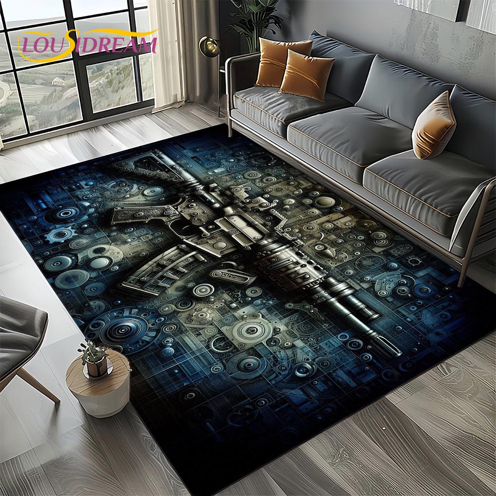 2025 New Retro Guns Pistol Ammunition Bullet Cartridge AK M4 Rug Carpet for Living Room Bedroom Decor,Non-slip for Sofa Doormat
