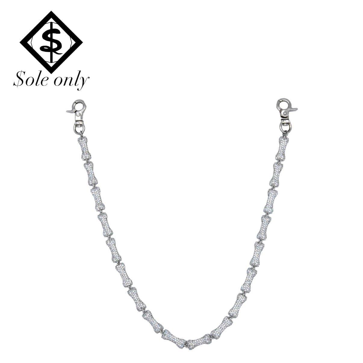 

$ole only Bone motif wallet chain bag charm CZ diamond silver men women unisex unisex