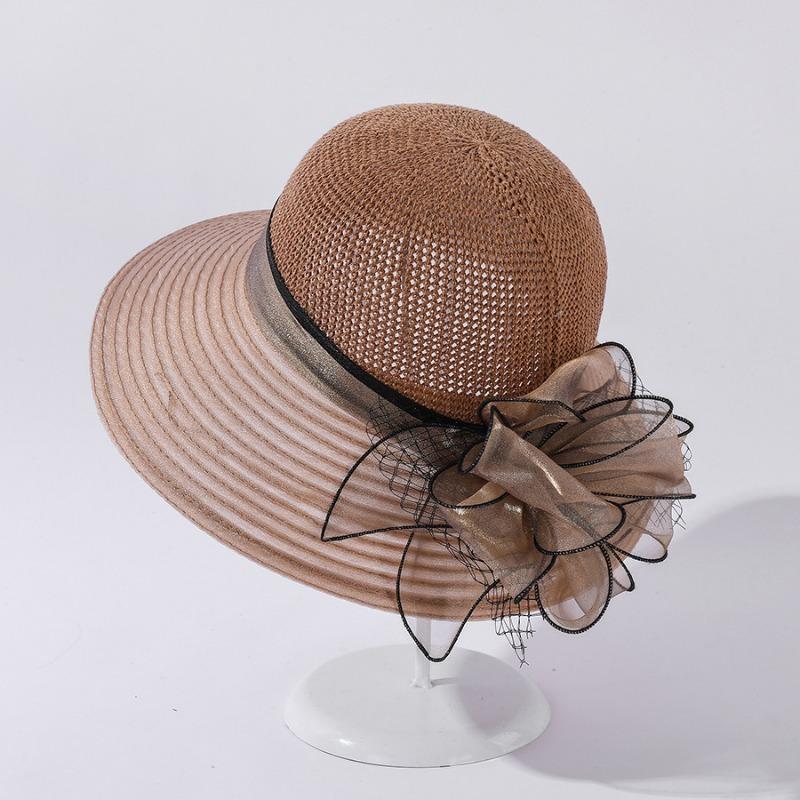 Hats Womens Summer Large Organza Brim Splicing Sun Hat Flowers Fashion Sun Hat Holiday Beach Hat Tide