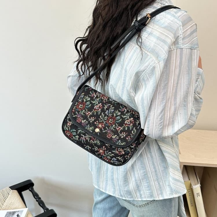Borsa a tracolla messenger vintage con patta floreale da donna