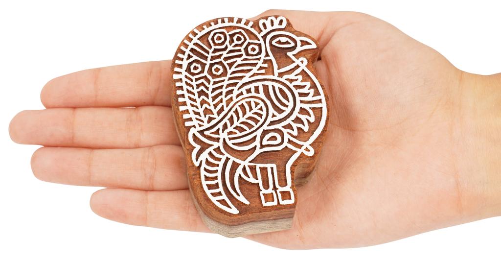 IBA Indianbeautifulart Textile Printing Block Peacock Hand Carved Wooden Stamp Wood Block Printing Textile Stamps For Fabric Pottery Blocks- 3