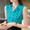 Canottiere Estive da Donna Camicette da Pendolare Stampate Pois Collo a Polo Senza Maniche Chiffon Ampie Bottoni Camicie da Donna