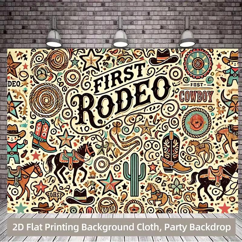 2D Western Cowboy First Rodeo Photography Background for 1st Birthday Party 47.2x31.5inch/120*80cm