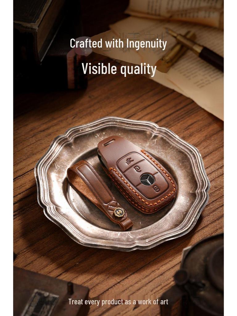 Husa de Chei Auto din Piele Naturală Lucrată Manual pentru Chei Mercedes-Benz, Unisex
