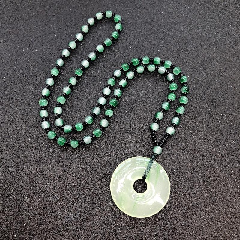 Retro eenvoudige imitatie jade lange ketting heren en dames veelzijdige trui ketting jadeiet kralen ketting hanger met sieraden